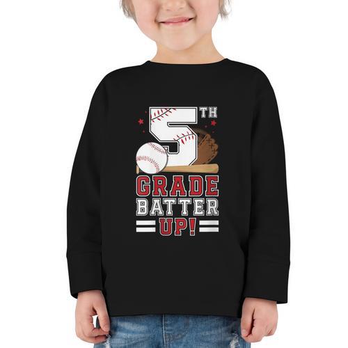 Fifth Grade Batter Up Baseball First Day Back To School Graphic Toddler Long Sleeve Tee - Savourry