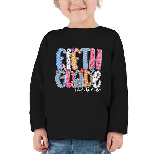 Fifth Grade Vibes 5th Grade Team Retro Back To School Graphic Toddler Long Sleeve Tee - Savourry