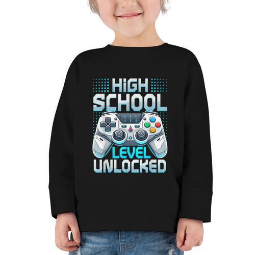 First Day Of High School Level Unlocked Back To School Gamer Graphic Toddler Long Sleeve Tee - Savourry