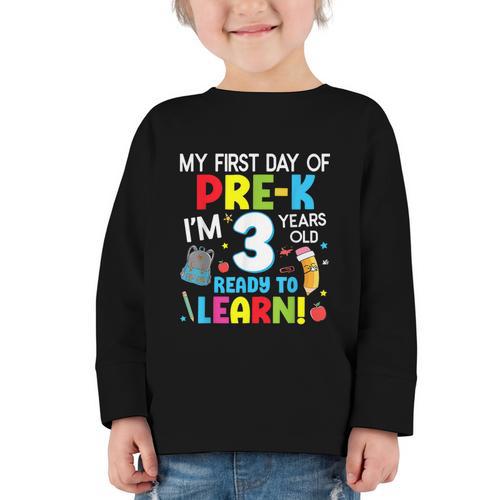 My First Day Of Pre-k Back To School Preschool Girls Boys Graphic Toddler Long Sleeve Tee - Savourry
