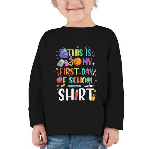 This Is My First Day Of School Boys Girls Kid Back To School Graphic Toddler Long Sleeve Tee - Savourry