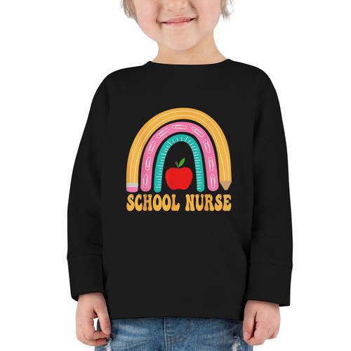 First Day Of School Nurse Back To School Rainbow Pencil Graphic Toddler Long Sleeve Tee - Savourry