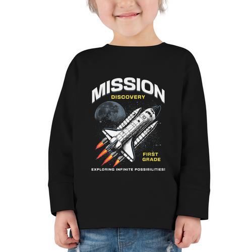 First Grade Back To School Space Rocket Astronaut Graphic Toddler Long Sleeve Tee - Savourry