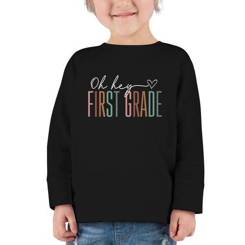 First Grade Oh Hey Retro Back To School 1st Grade Graphic Toddler Long Sleeve Tee - Savourry