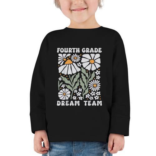 Fourth Grade Dream Team Back To School Boho Flower 4th Grade Graphic Toddler Long Sleeve Tee - Savourry