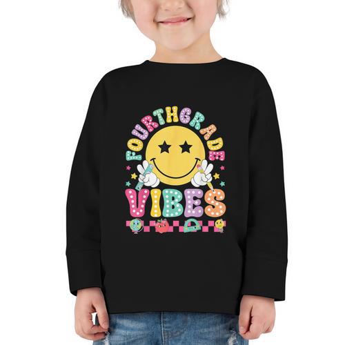 Fourth Grade Vibes Smile Face Back To School Boys Girls Kids Graphic Toddler Long Sleeve Tee - Savourry