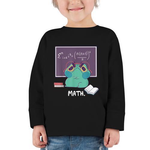 Frog Hates Math Kawaii Science Back To School Kids Graphic Toddler Long Sleeve Tee - Savourry