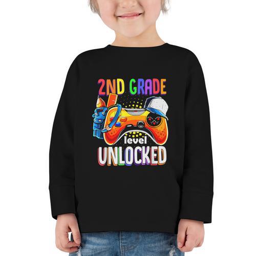 Gamer Back To School Gamepad 2nd Second Grade Level Unlocked Graphic Toddler Long Sleeve Tee - Savourry