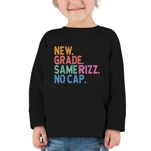 Gen Z Back To School New Grade Same Rizz No Cap Graphic Toddler Long Sleeve Tee - Savourry