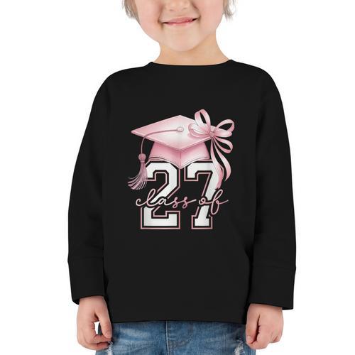 Girls Class Of 2027 Back To School Senior 2027 Coquette Bow Graphic Toddler Long Sleeve Tee - Savourry