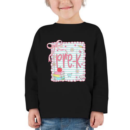 Girls Pre-K Coquette Bow Pink Preppy Back To School Graphic Toddler Long Sleeve Tee - Savourry