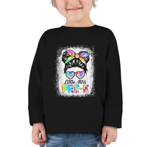 Girls PRE-K Preschool Back To School Cute Little Miss Pre-k Graphic Toddler Long Sleeve Tee - Savourry