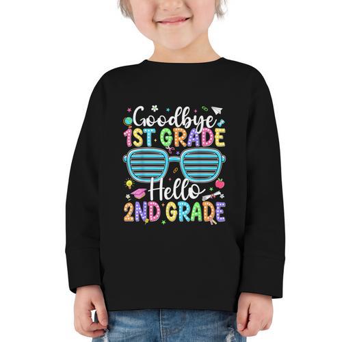 Goodbye 1st Grade Hello 2nd Grade Graduation Back To School Graphic Toddler Long Sleeve Tee - Savourry