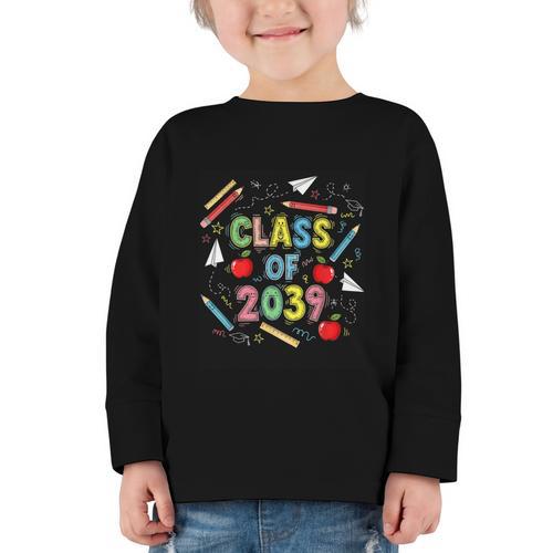 Graduation Class Of 2039 Groow With Me Senior Back To School Graphic Toddler Long Sleeve Tee - Savourry