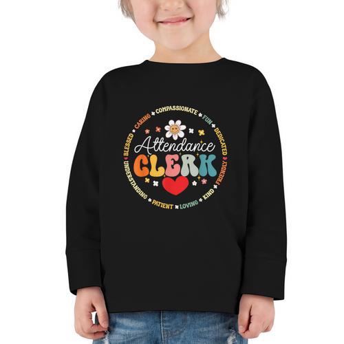 Groovy Attendance Clerk Back To School Appreciation Week Graphic Toddler Long Sleeve Tee - Savourry