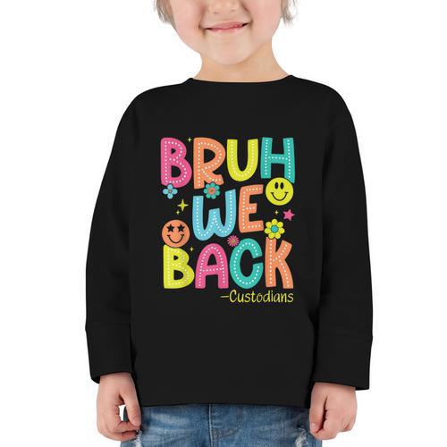 Groovy Custodian Bruh We Back To School Janitor Retro Graphic Toddler Long Sleeve Tee - Savourry