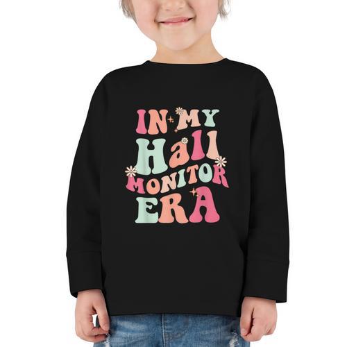 In My Hall Monitor Era School Student Back To School Groovy Graphic Toddler Long Sleeve Tee - Savourry