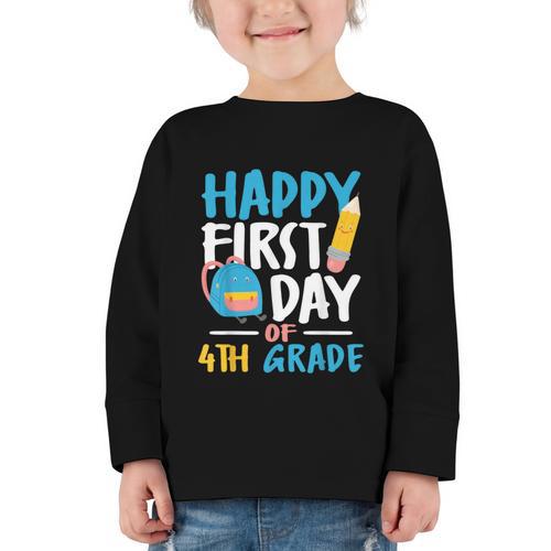 Happy First Day Of 4th Grade Student Back To School Graphic Toddler Long Sleeve Tee - Savourry