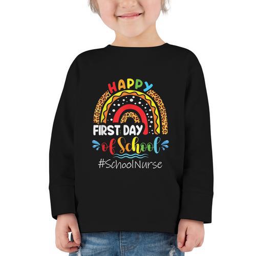 Happy First Day Of School Nurse Rainbow Back To School Graphic Toddler Long Sleeve Tee - Savourry