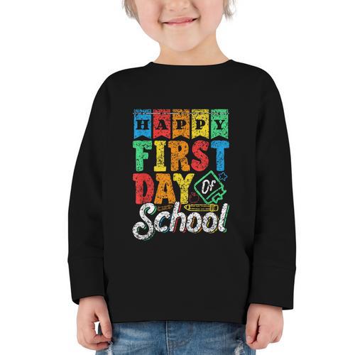 Happy First Day Of School Pupil Kids Grade Back To School 1 Graphic Toddler Long Sleeve Tee - Savourry