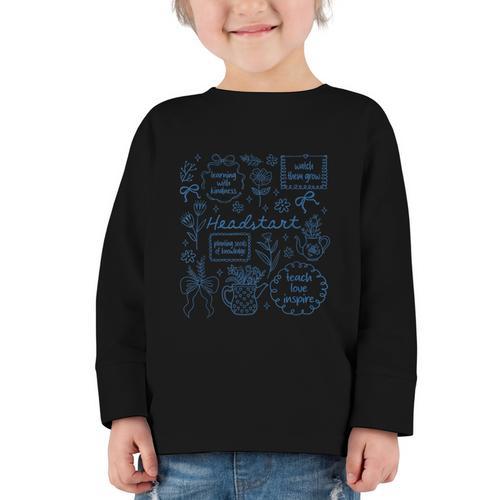 Headstart Love Inspire Teach Blue Bow Back To School Graphic Toddler Long Sleeve Tee - Savourry