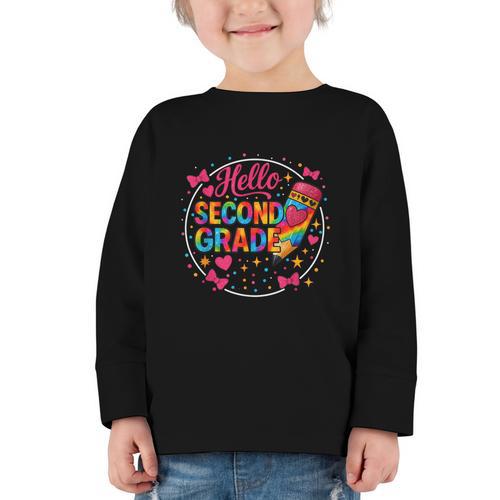 Hello Second Grade Tie Dye Pencil Back To School 2nd Grade Graphic Toddler Long Sleeve Tee - Savourry
