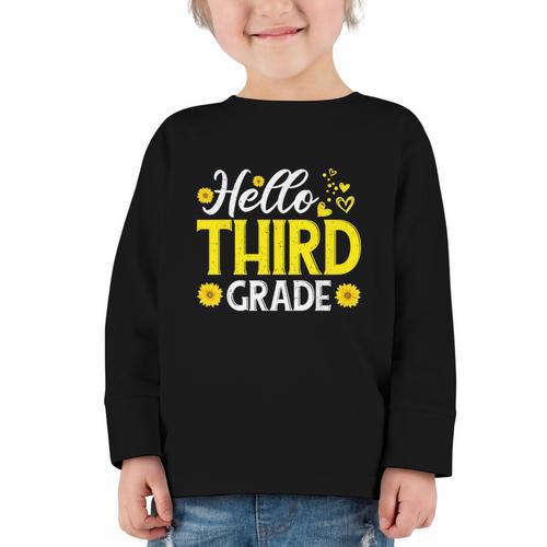 Hello Third Grade Sunflower 3rd Grade Vibes Back To School Graphic Toddler Long Sleeve Tee - Savourry