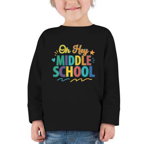 Hey Middle School First Day Back To School Students Graphic Toddler Long Sleeve Tee - Savourry