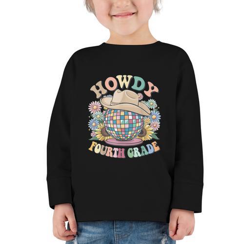 Howdy Fourth Grade Cowgirl Western 4th Grade Back To School Graphic Toddler Long Sleeve Tee - Savourry