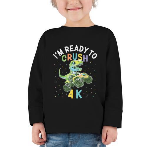 I'm Ready To Crush 4K Dinosaur Back To School 4K Kid Graphic Toddler Long Sleeve Tee - Savourry