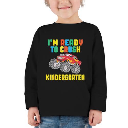 I'm Ready To Crush Kindergarten Dinosaur Back To School Boys Graphic Toddler Long Sleeve Tee - Savourry
