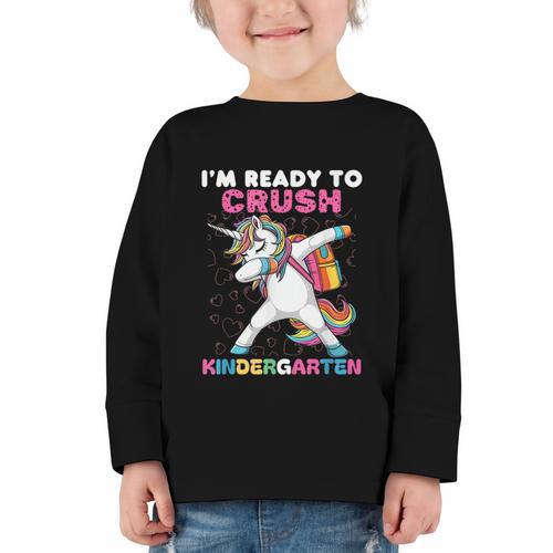 I'm Ready To Crush Kindergarten Unicorn Back To School Graphic Toddler Long Sleeve Tee - Savourry
