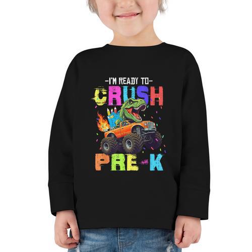 I'm Ready To Crush Pre-k Dinosaur Truck Back To School Boys Graphic Toddler Long Sleeve Tee - Savourry