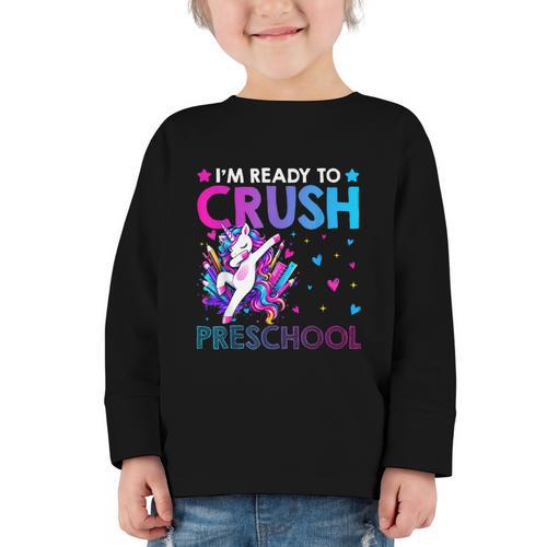 I'm Ready To Crush Preschool Dabbing Unicorn Back To School Graphic Toddler Long Sleeve Tee - Savourry