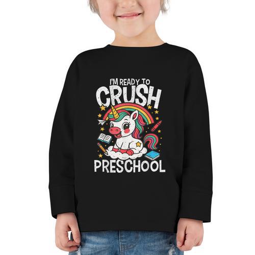 I'm Ready To Crush Preschool Unicorn Back To School Girls Graphic Toddler Long Sleeve Tee - Savourry