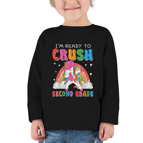 I'm Ready To Crush Second Grade Unicorn Back To School Girls Graphic Toddler Long Sleeve Tee - Savourry