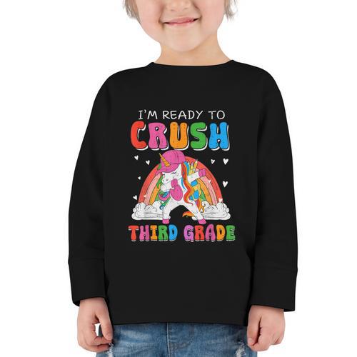 I'm Ready To Crush Third Grade Unicorn Back To School Girls Graphic Toddler Long Sleeve Tee - Savourry