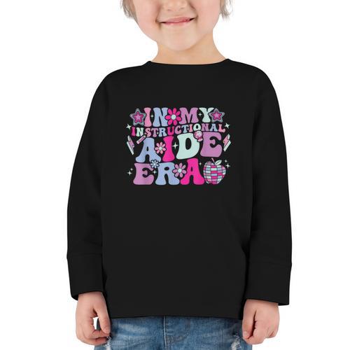 In My Instructional Aide Era Groovy Back To School Graphic Toddler Long Sleeve Tee - Savourry