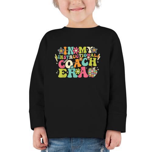 In My Instructional Coach Era Groovy Back To School Graphic Toddler Long Sleeve Tee - Savourry
