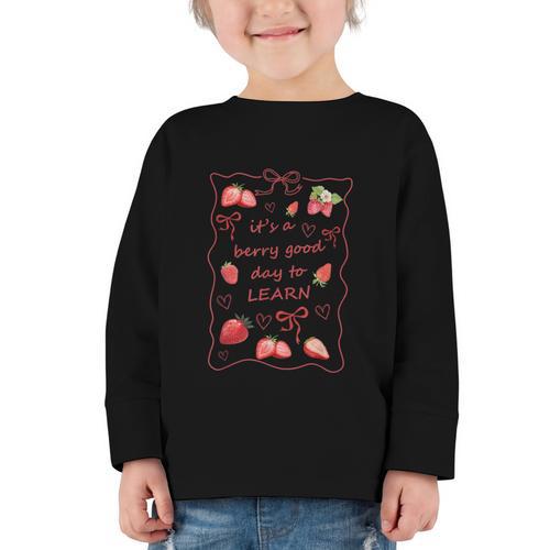 It's a Good Day To Learn Strawberry Back To School Graphic Toddler Long Sleeve Tee - Savourry