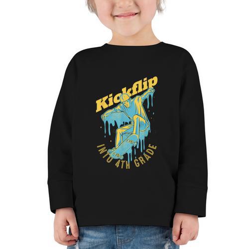 Kickflip Into 4th Grade Skateboard Lover Back To School Graphic Toddler Long Sleeve Tee - Savourry