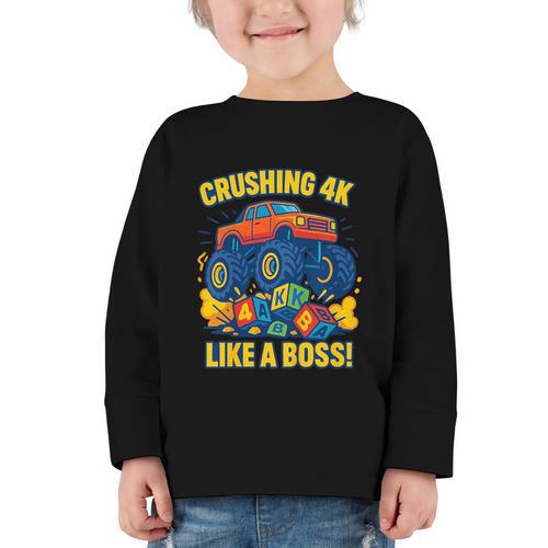 Kids 4k Boys Back To School Shirt Monster Truck Crushing 4k Graphic Toddler Long Sleeve Tee - Savourry