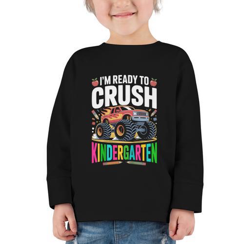 Kids Back To School I'm Ready To Crush Kindergarten For Boys Graphic Toddler Long Sleeve Tee - Savourry