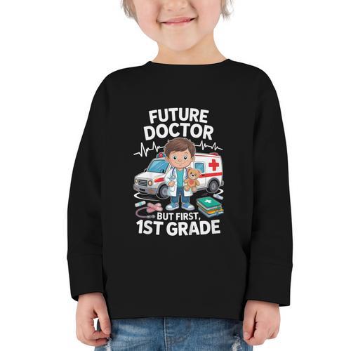 Kids Future Doctor 1st Grade Student Back To School Boy Kids Graphic Toddler Long Sleeve Tee - Savourry