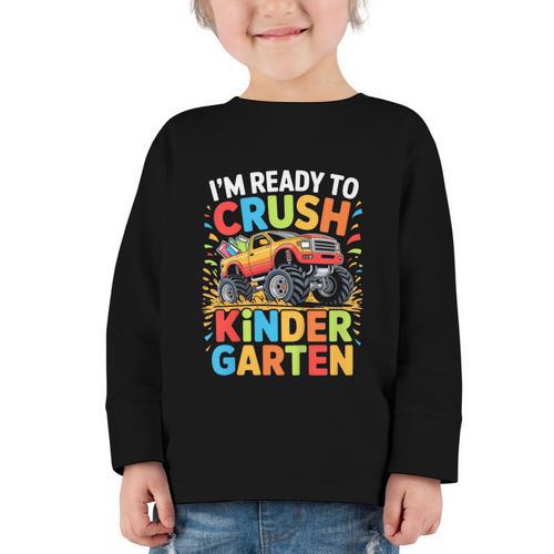 Kids I'm Ready To Crush Kindergarten Shirt Back To School Boy Graphic Toddler Long Sleeve Tee - Savourry