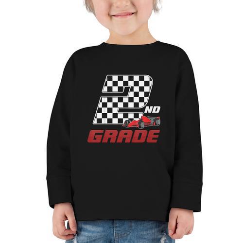 Kids Race Car 2nd Second Grade Boys Cars Lovers Back To School Graphic Toddler Long Sleeve Tee - Savourry