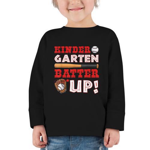 Kindergarten Batter Up Back To School Baseball Player Boys Graphic Toddler Long Sleeve Tee - Savourry