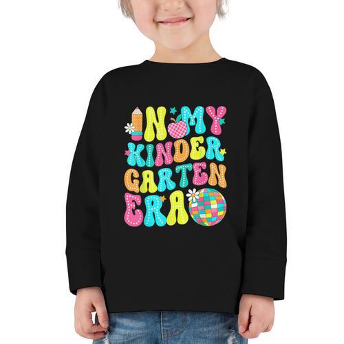 In My Kindergarten Era Groovy Back To School Graphic Toddler Long Sleeve Tee - Savourry