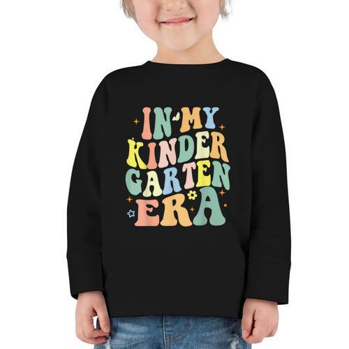 Kindergarten Era Happy Back To School Groovy Kids Boys Girls Graphic Toddler Long Sleeve Tee - Savourry