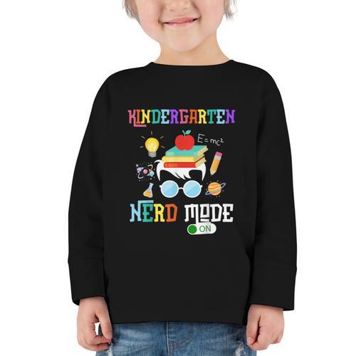 Kindergarten Nerd Mode On Back To School Science Kids Boys Graphic Toddler Long Sleeve Tee - Savourry